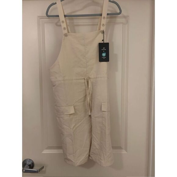 NEW Khaki Short Overalls Loose Adjustable Strap Romper Pockets M - Picture 4 of 7